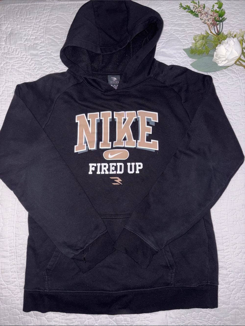 Nike Men’s Black Hoodie with Tan Logo - Fired Up Graphic